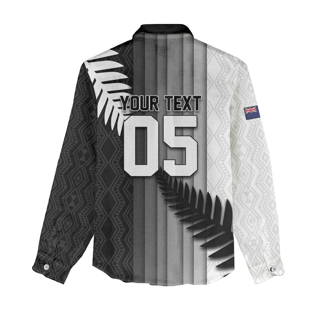 Custom New Zealand Football Women Casual Shirt Silver Fern Maori Pattern Monochrome DT05 - Polynesian Pride