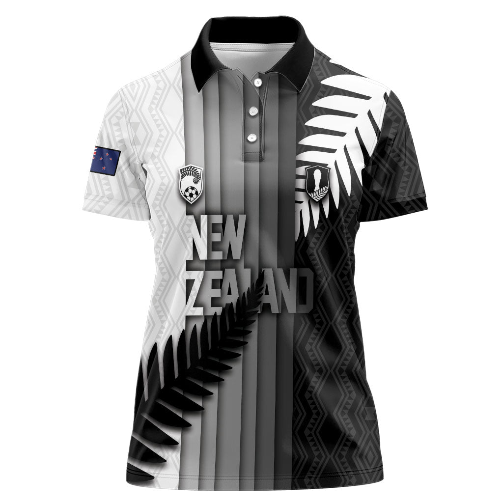 Custom New Zealand Football Women Polo Shirt Silver Fern Maori Pattern Monochrome DT05 Female White - Polynesian Pride