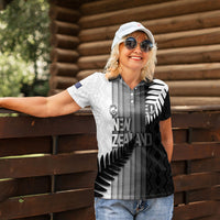 Custom New Zealand Football Women Polo Shirt Silver Fern Maori Pattern Monochrome DT05 - Polynesian Pride