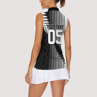 Custom New Zealand Football Women Sleeveless Polo Shirt Silver Fern Maori Pattern Monochrome DT05 - Polynesian Pride