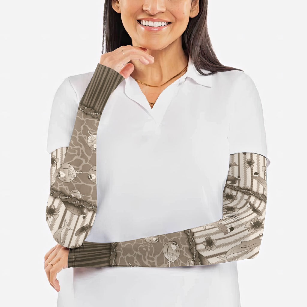 Hawaii Christmas In July Arm Sleeves Beige Mele Kalikimaka Sea Animals DT05 - Polynesian Pride