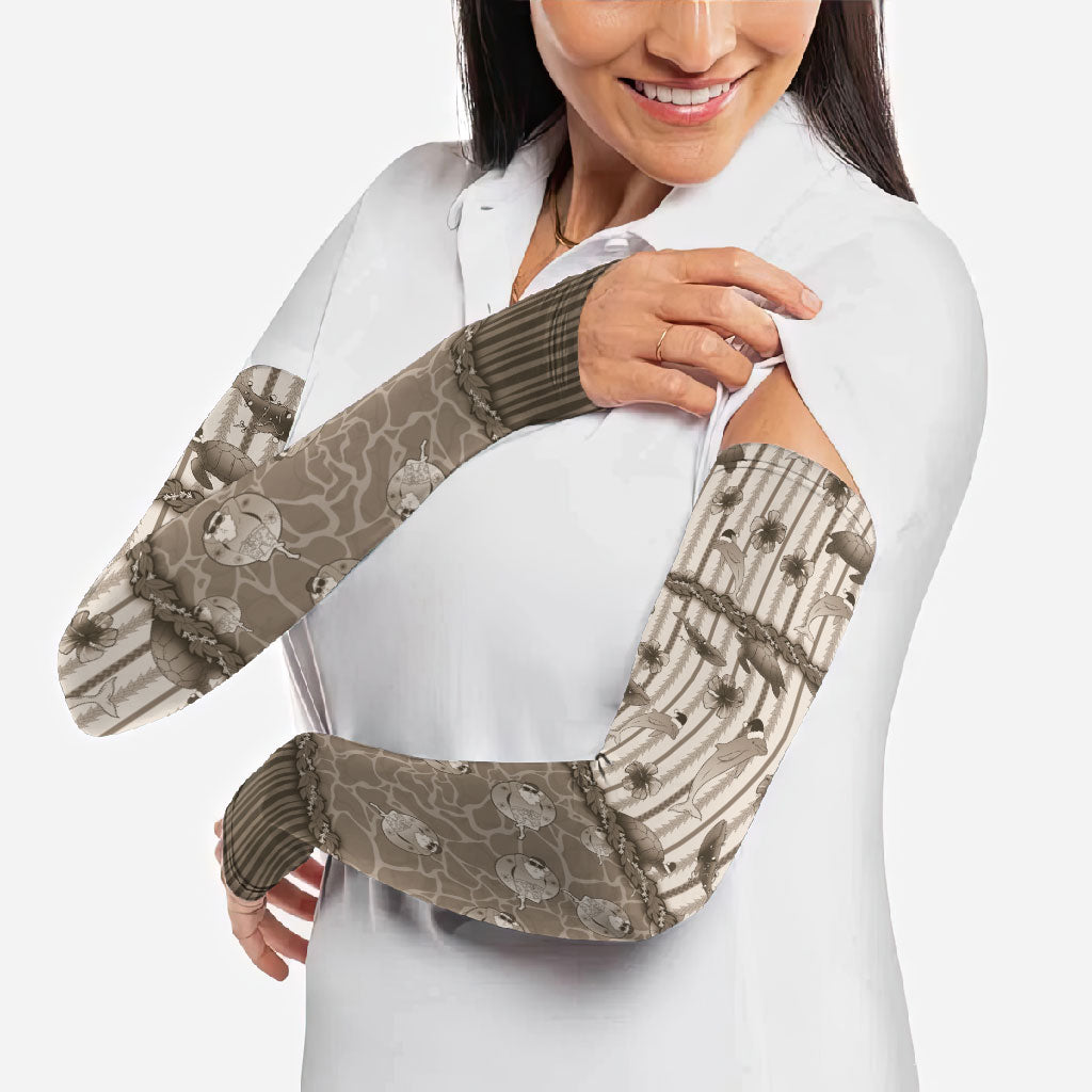 Hawaii Christmas In July Arm Sleeves Beige Mele Kalikimaka Sea Animals DT05 - Polynesian Pride