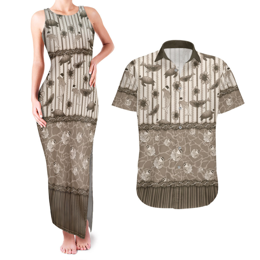 Hawaii Christmas In July Couples Matching Tank Maxi Dress and Hawaiian Shirt Beige Mele Kalikimaka Sea Animals DT05 Beige - Polynesian Pride