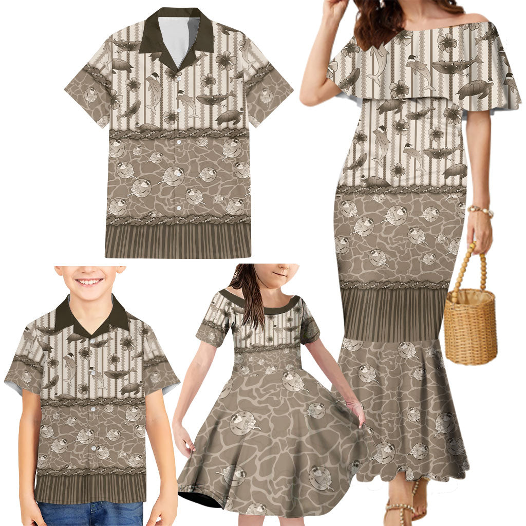 Hawaii Christmas In July Family Matching Mermaid Dress and Hawaiian Shirt Beige Mele Kalikimaka Sea Animals DT05 - Polynesian Pride