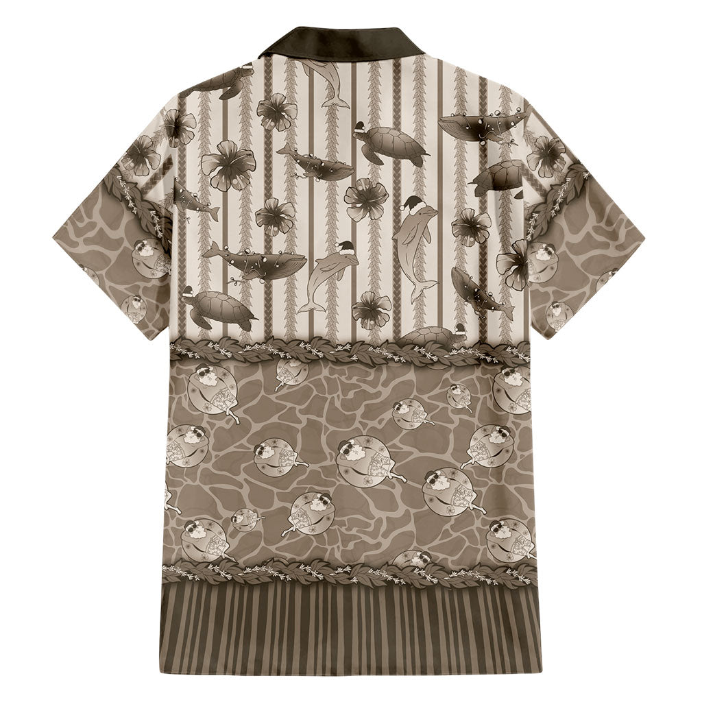Hawaii Christmas In July Family Matching Off Shoulder Short Dress and Hawaiian Shirt Beige Mele Kalikimaka Sea Animals DT05 - Polynesian Pride