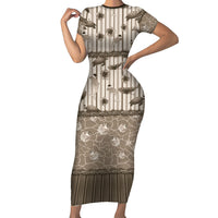 Hawaii Christmas In July Family Matching Short Sleeve Bodycon Dress and Hawaiian Shirt Beige Mele Kalikimaka Sea Animals DT05 Mom's Dress Beige - Polynesian Pride