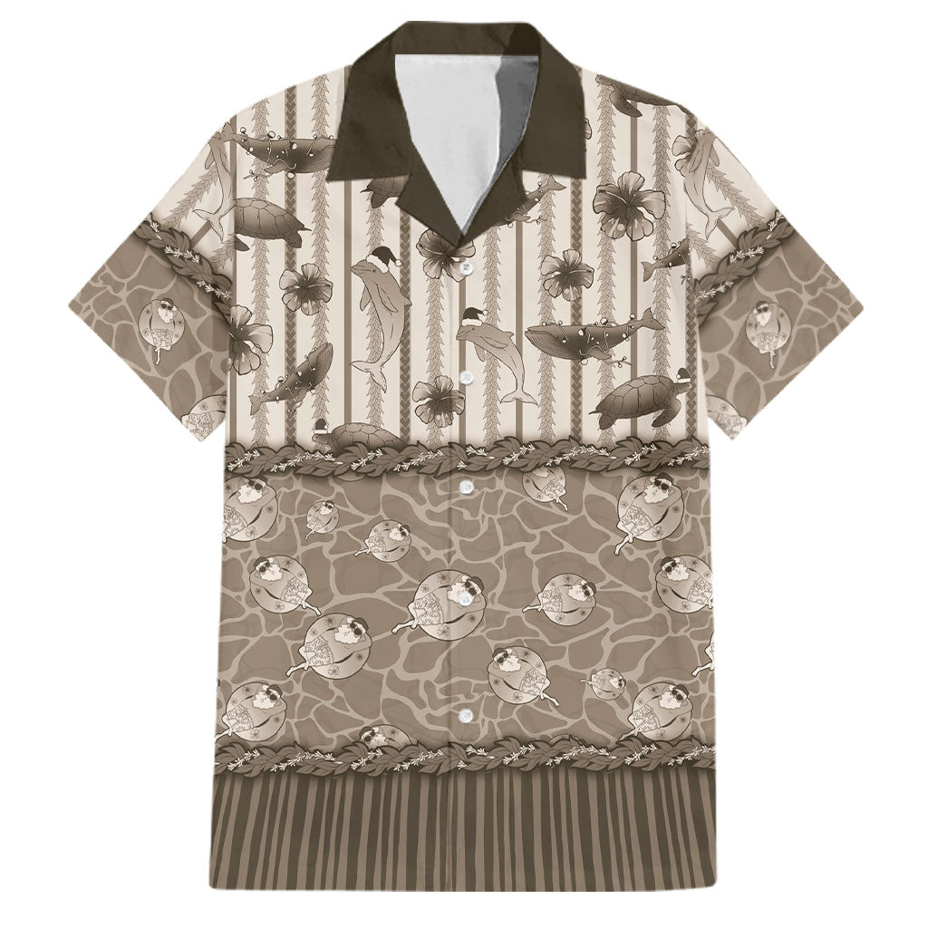 Hawaii Christmas In July Family Matching Summer Maxi Dress and Hawaiian Shirt Beige Mele Kalikimaka Sea Animals DT05 Dad's Shirt - Short Sleeve Beige - Polynesian Pride