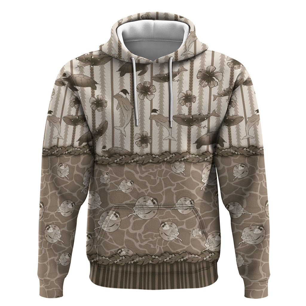 Hawaii Christmas In July Hoodie Beige Mele Kalikimaka Sea Animals