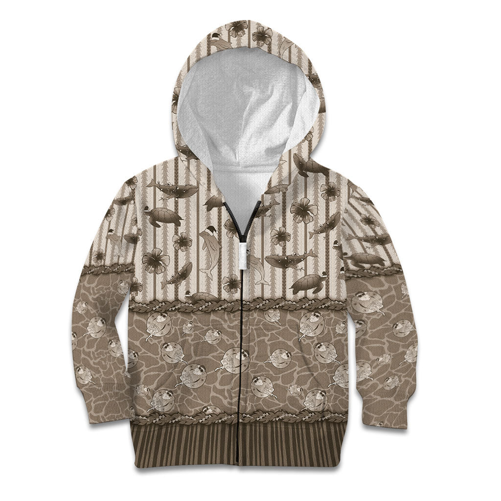 Hawaii Christmas In July Kid Hoodie Beige Mele Kalikimaka Sea Animals