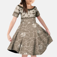 Hawaii Christmas In July Kid Short Sleeve Dress Beige Mele Kalikimaka Sea Animals