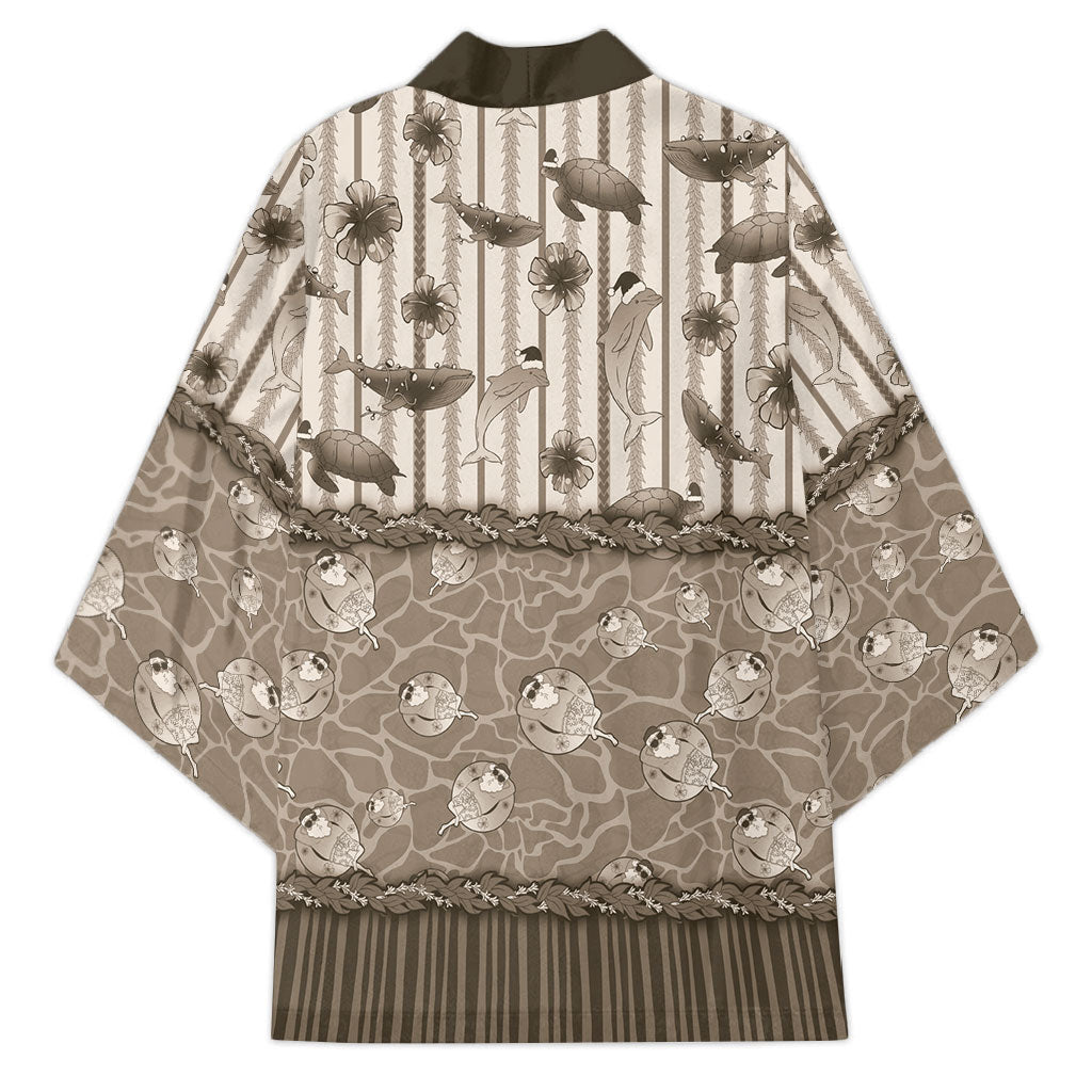 Hawaii Christmas In July Kimono Beige Mele Kalikimaka Sea Animals