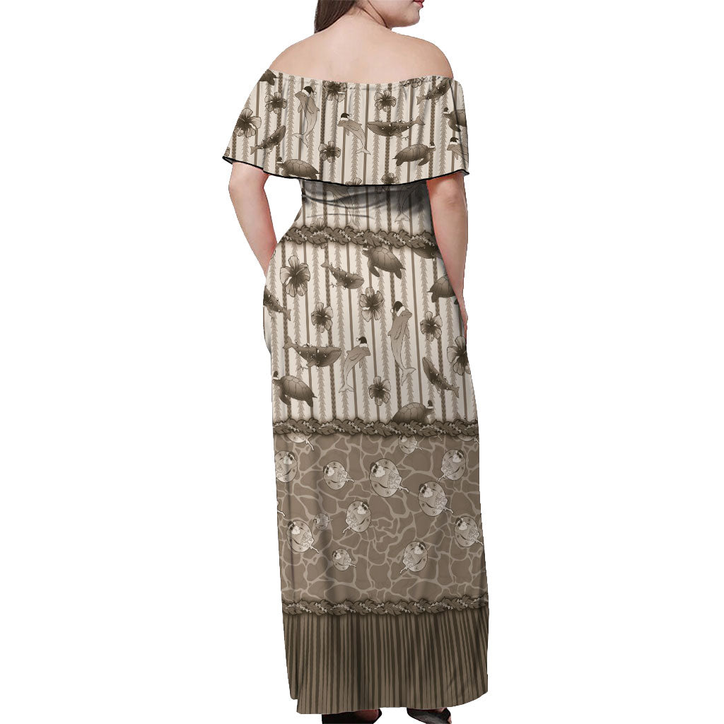 Hawaii Christmas In July Off Shoulder Maxi Dress Beige Mele Kalikimaka Sea Animals