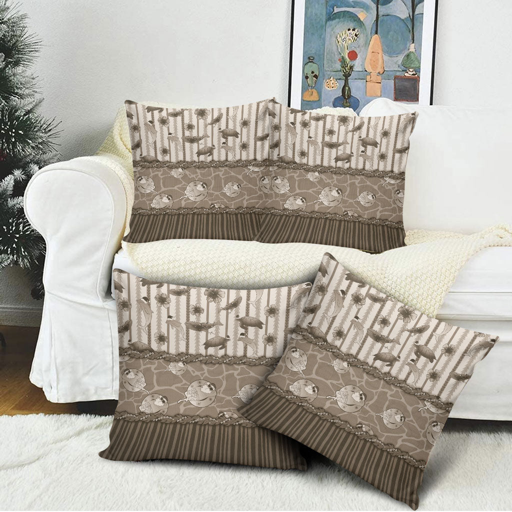 Hawaii Christmas In July Pillow Cover Beige Mele Kalikimaka Sea Animals