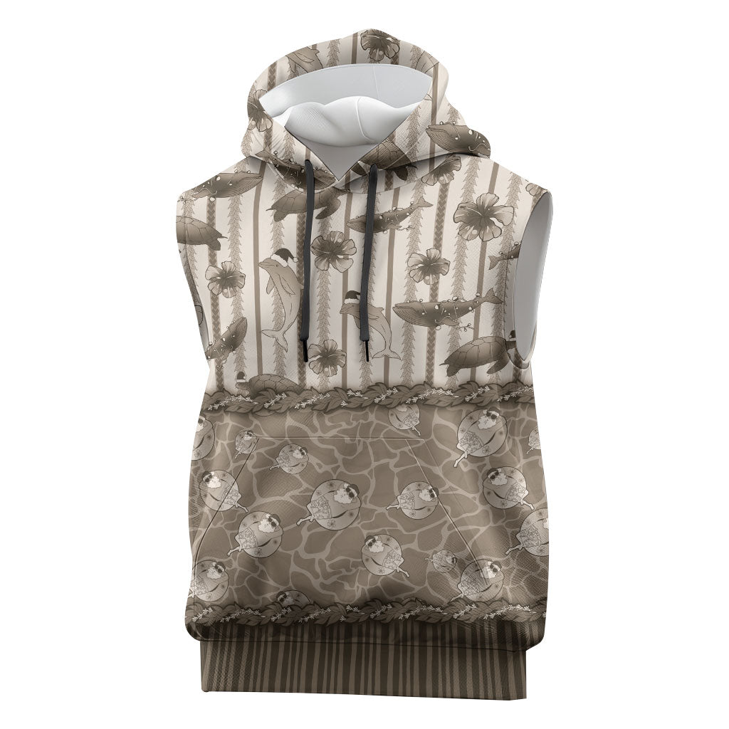 Hawaii Christmas In July Sleeveless Hoodie Beige Mele Kalikimaka Sea Animals DT05 Beige - Polynesian Pride
