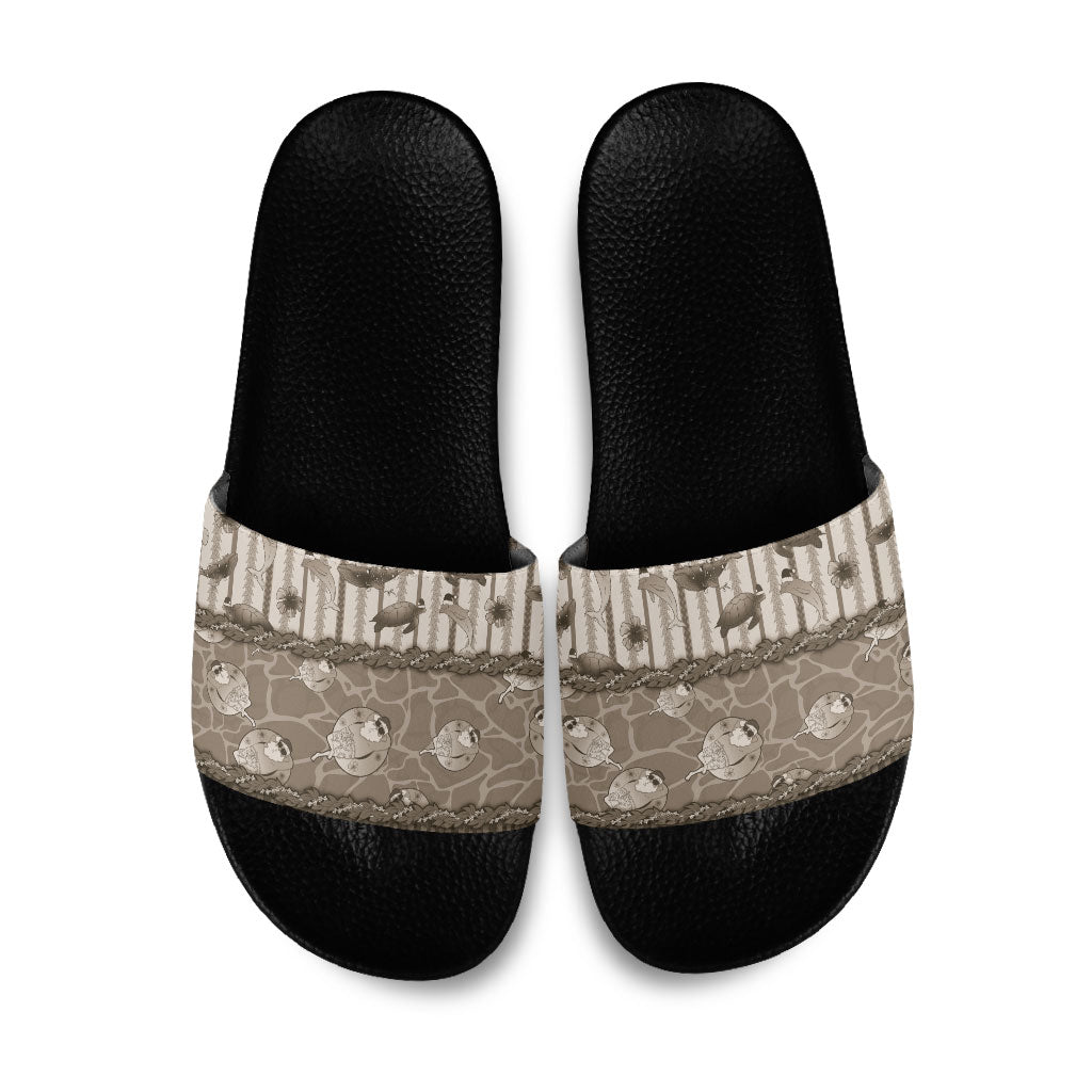 Hawaii Christmas In July Slide Sandals Beige Mele Kalikimaka Sea Animals DT05 Beige - Polynesian Pride