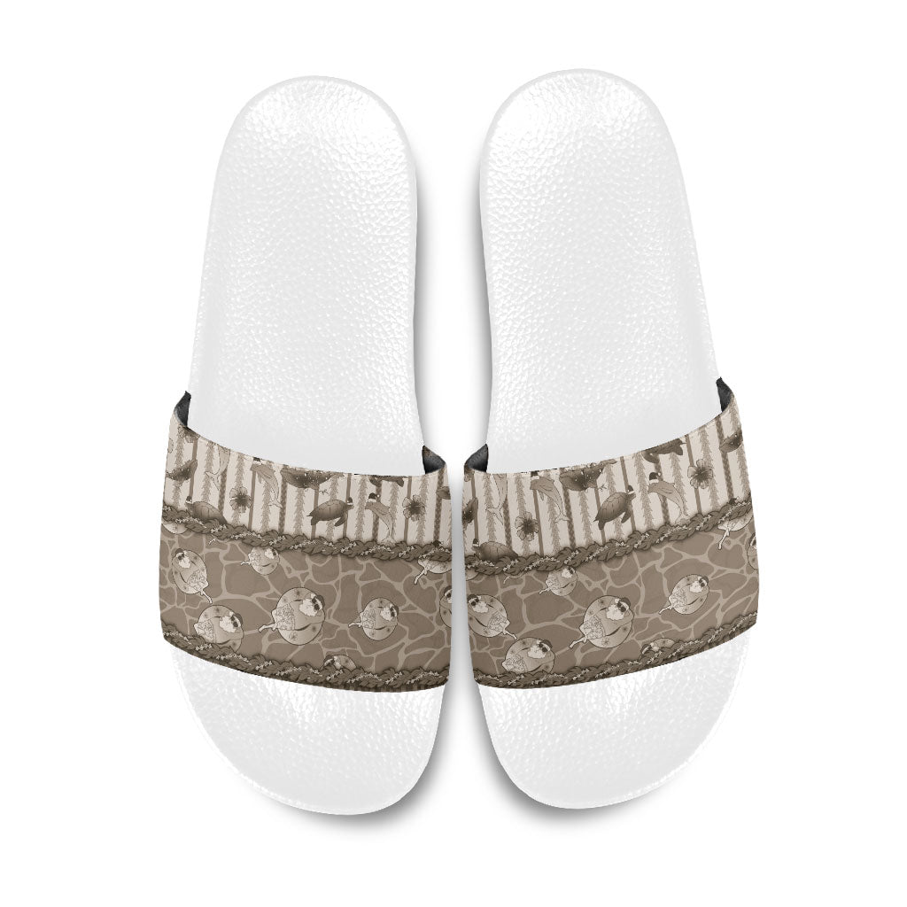 Hawaii Christmas In July Slide Sandals Beige Mele Kalikimaka Sea Animals DT05 Beige - Polynesian Pride