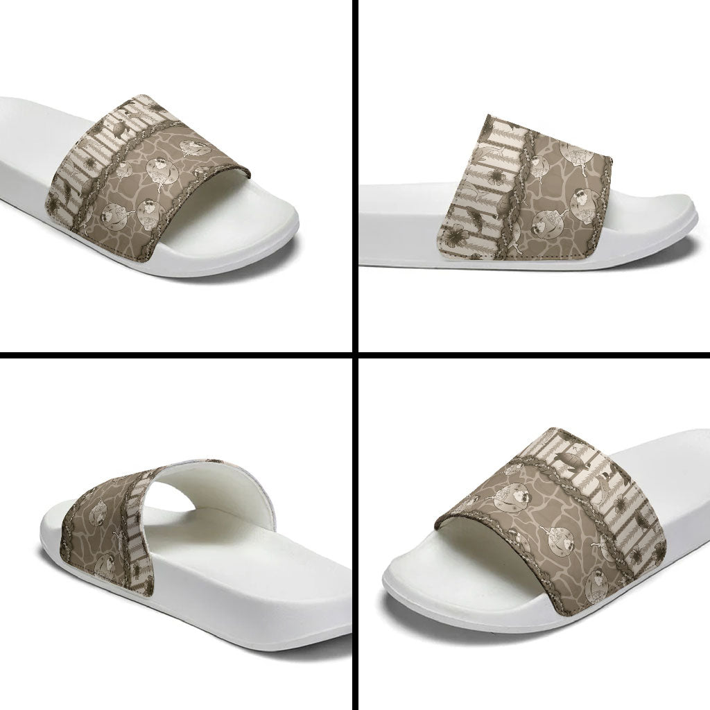 Hawaii Christmas In July Slide Sandals Beige Mele Kalikimaka Sea Animals DT05 - Polynesian Pride