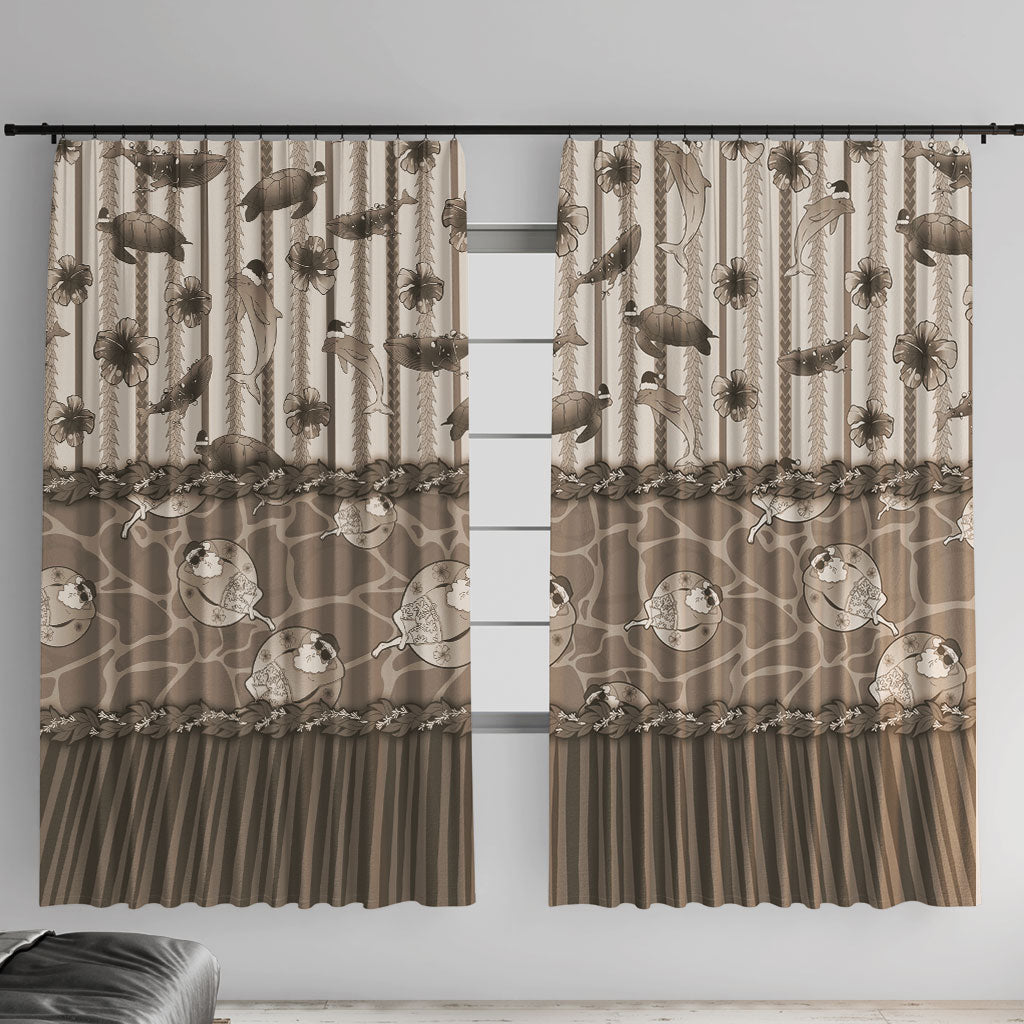 Hawaii Christmas In July Window Curtain Beige Mele Kalikimaka Sea Animals DT05 With Hooks Beige - Polynesian Pride