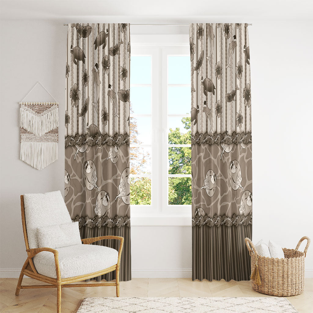 Hawaii Christmas In July Window Curtain Beige Mele Kalikimaka Sea Animals DT05 - Polynesian Pride