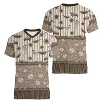 Hawaii Christmas In July Women V-Neck T-Shirt Beige Mele Kalikimaka Sea Animals DT05 - Polynesian Pride