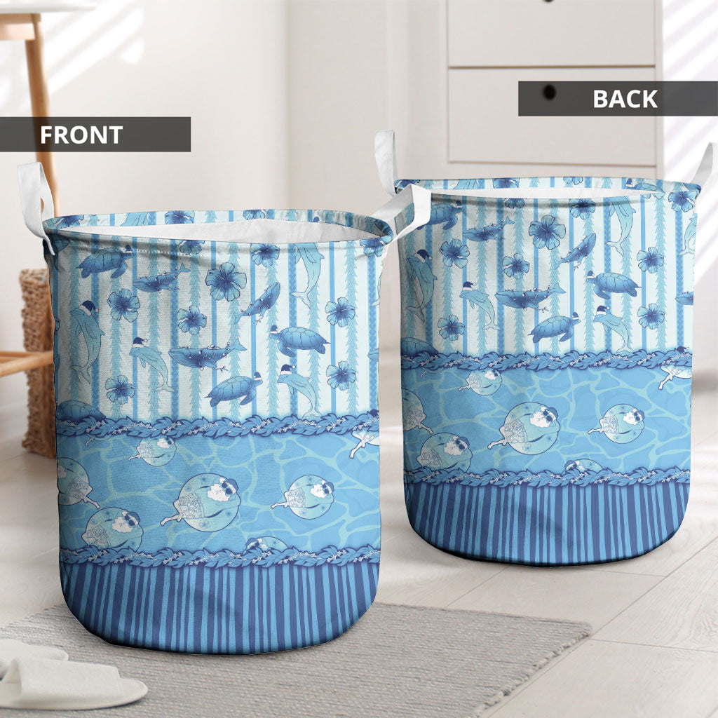 Hawaii Christmas In July Laundry Basket Sky Blue Mele Kalikimaka Sea Animals DT05 - Polynesian Pride