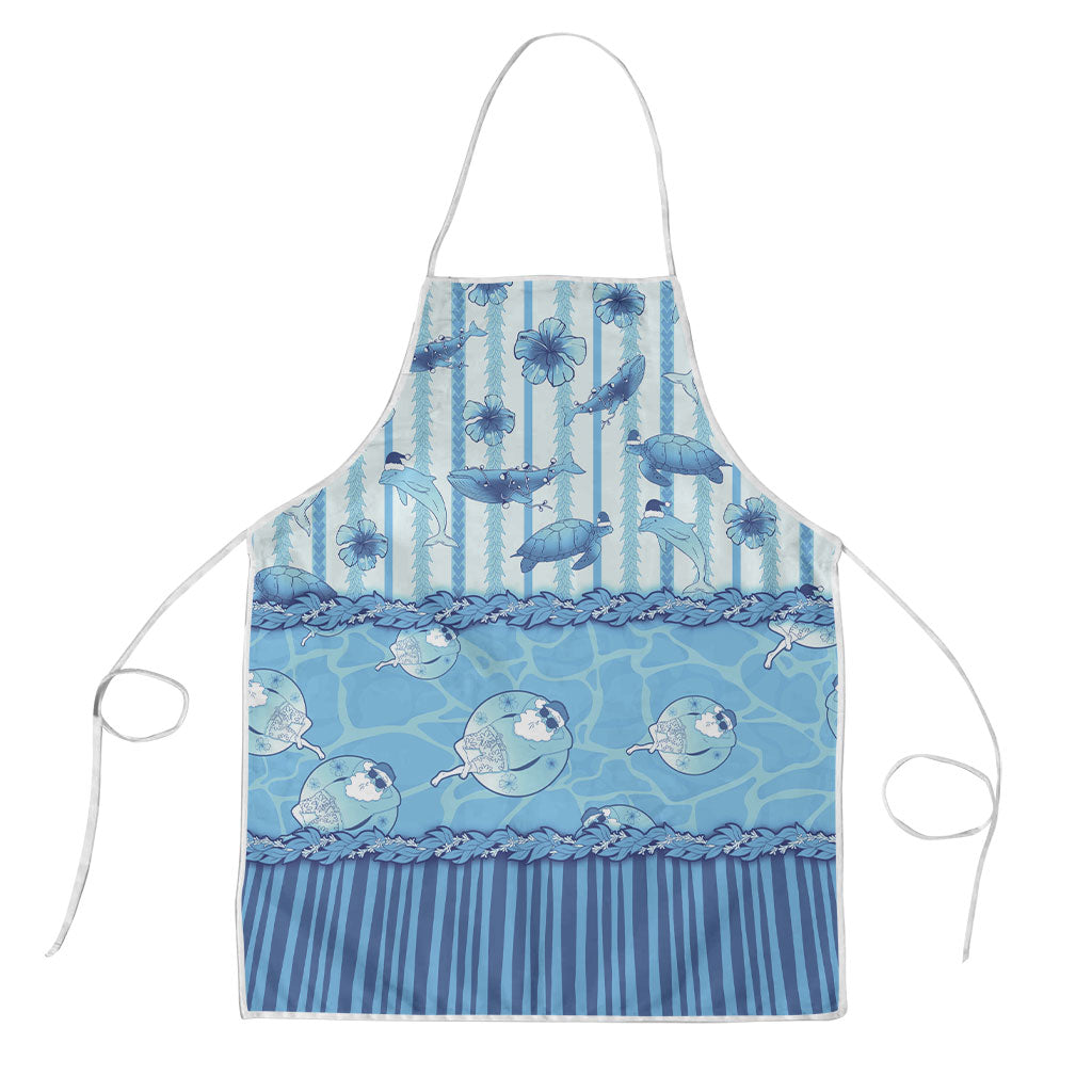 Hawaii Christmas In July Apron Sky Blue Mele Kalikimaka Sea Animals