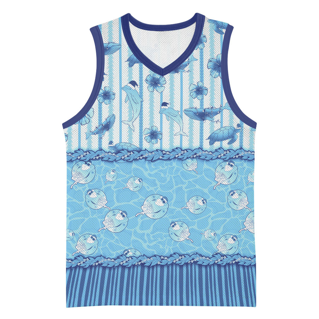 Hawaii Christmas In July Basketball Jersey Sky Blue Mele Kalikimaka Sea Animals