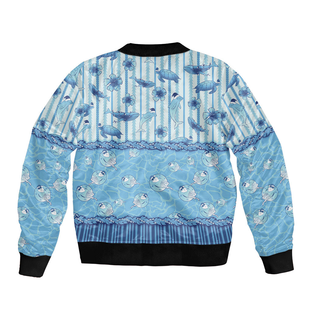 Hawaii Christmas In July Bomber Jacket Sky Blue Mele Kalikimaka Sea Animals
