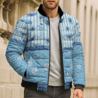 Hawaii Christmas In July Bomber Puffer Jacket Sky Blue Mele Kalikimaka Sea Animals DT05 - Polynesian Pride