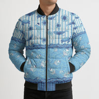 Hawaii Christmas In July Bomber Puffer Jacket Sky Blue Mele Kalikimaka Sea Animals DT05 - Polynesian Pride