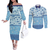 Hawaii Christmas In July Couples Matching Off The Shoulder Long Sleeve Dress and Long Sleeve Button Shirt Sky Blue Mele Kalikimaka Sea Animals DT05 Blue - Polynesian Pride