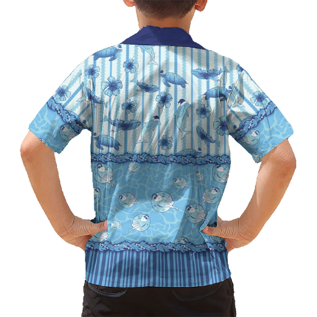 Hawaii Christmas In July Family Matching Long Sleeve Bodycon Dress and Hawaiian Shirt Sky Blue Mele Kalikimaka Sea Animals DT05 - Polynesian Pride