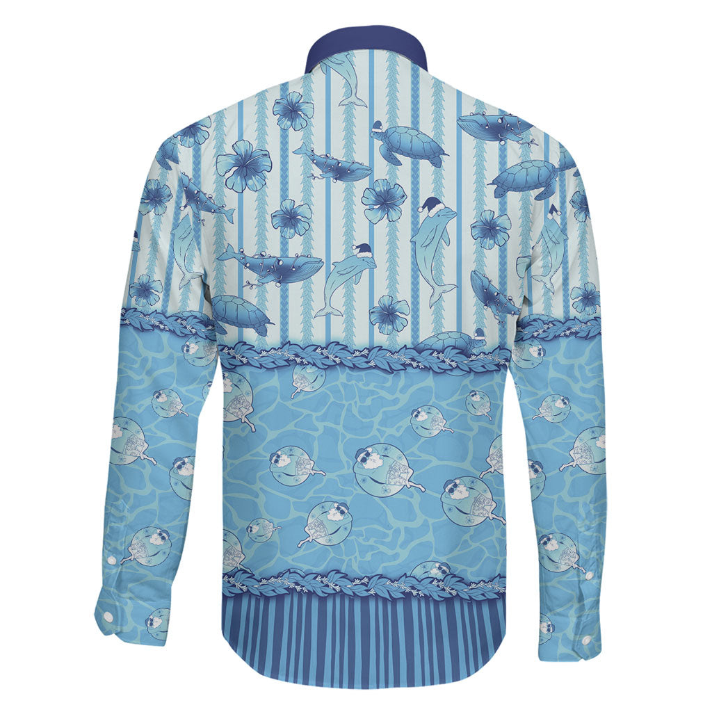 Hawaii Christmas In July Family Matching Off Shoulder Maxi Dress and Hawaiian Shirt Sky Blue Mele Kalikimaka Sea Animals DT05 - Polynesian Pride