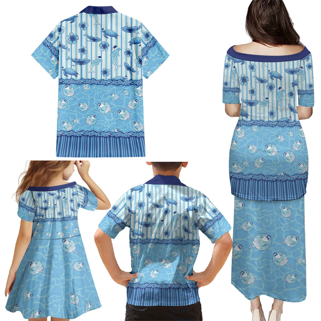 Hawaii Christmas In July Family Matching Puletasi and Hawaiian Shirt Sky Blue Mele Kalikimaka Sea Animals DT05 - Polynesian Pride