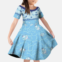 Hawaii Christmas In July Family Matching Summer Maxi Dress and Hawaiian Shirt Sky Blue Mele Kalikimaka Sea Animals DT05 Daughter's Dress Blue - Polynesian Pride