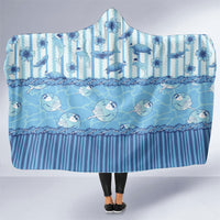Hawaii Christmas In July Hooded Blanket Sky Blue Mele Kalikimaka Sea Animals