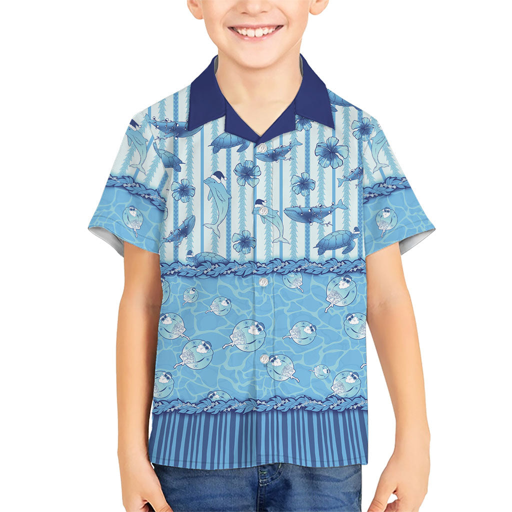 Hawaii Christmas In July Kid Hawaiian Shirt Sky Blue Mele Kalikimaka Sea Animals DT05 Kid Blue - Polynesian Pride
