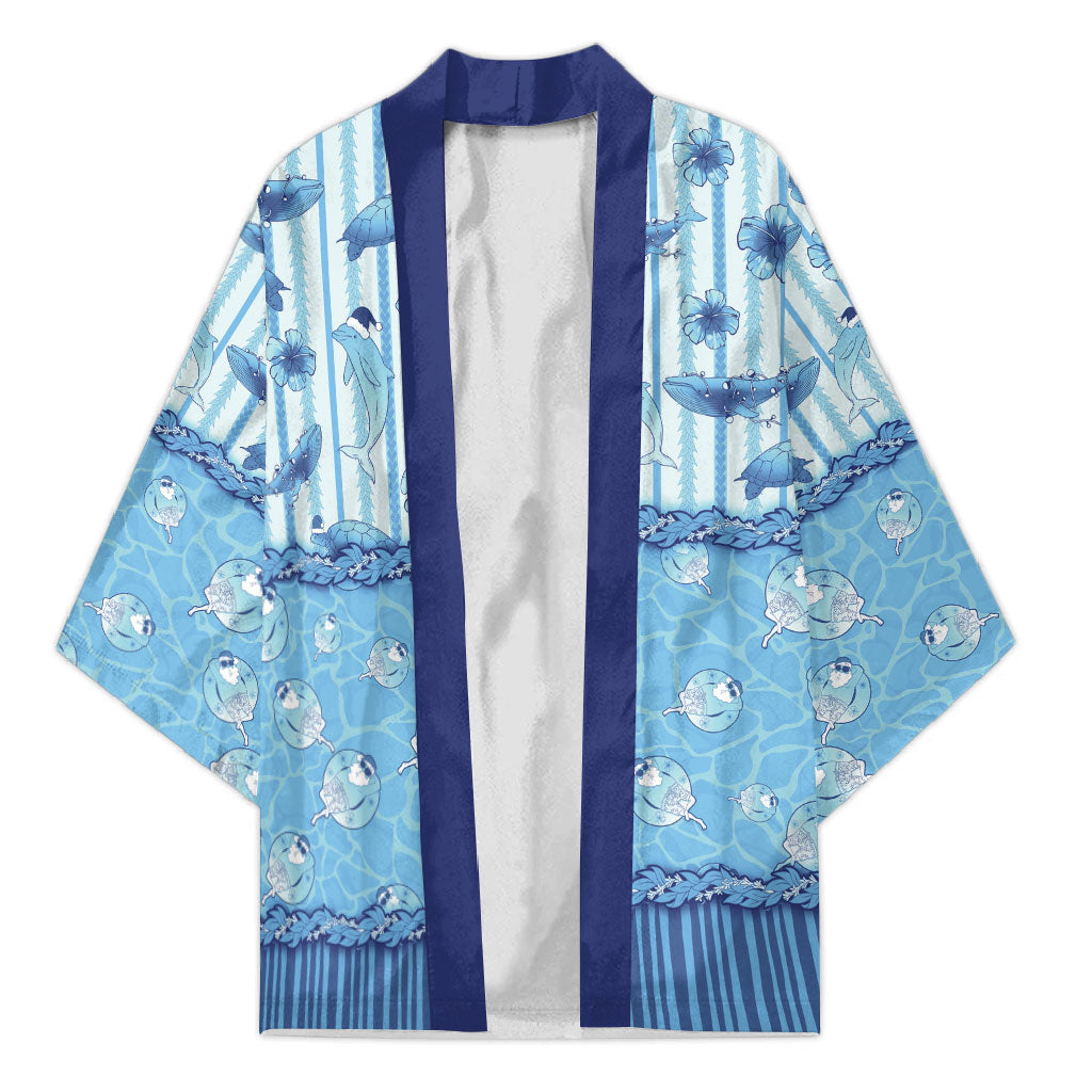 Hawaii Christmas In July Kimono Sky Blue Mele Kalikimaka Sea Animals DT05 Unisex Blue - Polynesian Pride