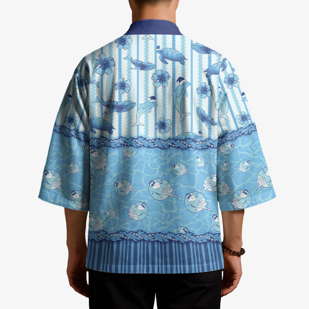Hawaii Christmas In July Kimono Sky Blue Mele Kalikimaka Sea Animals DT05 - Polynesian Pride