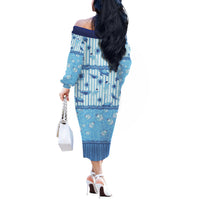 Hawaii Christmas In July Off The Shoulder Long Sleeve Dress Sky Blue Mele Kalikimaka Sea Animals