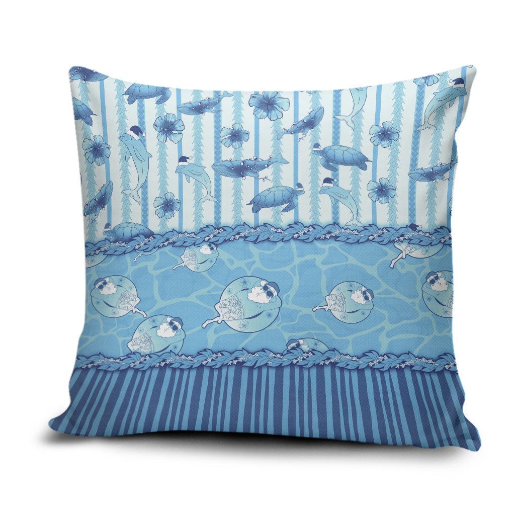 Hawaii Christmas In July Pillow Cover Sky Blue Mele Kalikimaka Sea Animals