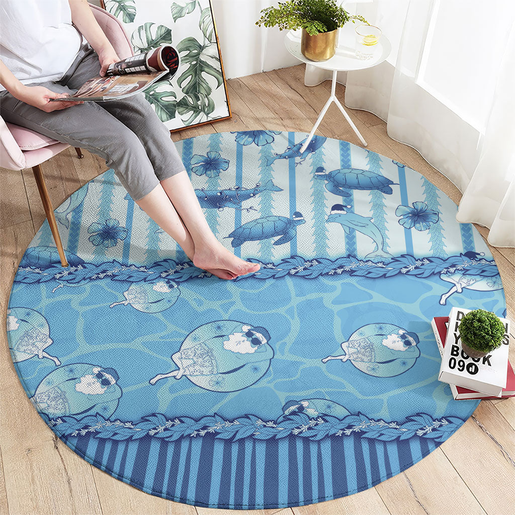 Hawaii Christmas In July Round Carpet Sky Blue Mele Kalikimaka Sea Animals DT05 - Polynesian Pride