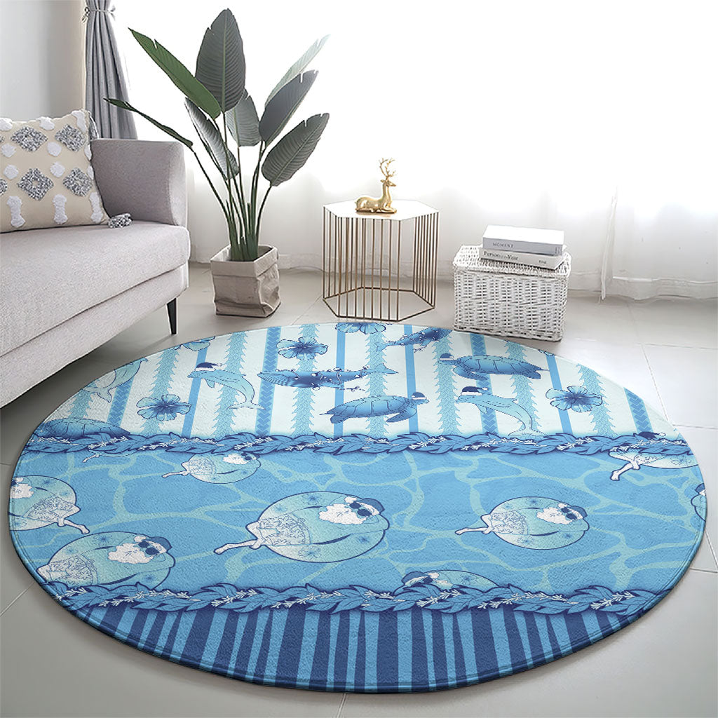 Hawaii Christmas In July Round Carpet Sky Blue Mele Kalikimaka Sea Animals DT05 - Polynesian Pride
