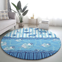 Hawaii Christmas In July Round Carpet Sky Blue Mele Kalikimaka Sea Animals DT05 - Polynesian Pride
