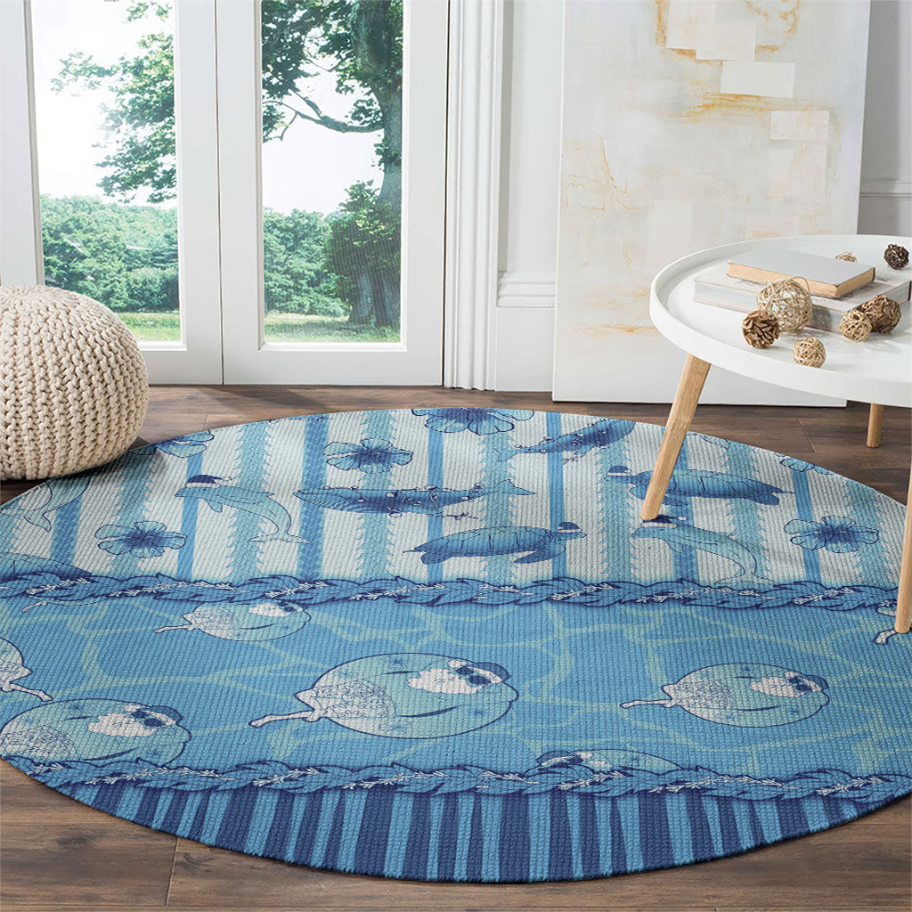 Hawaii Christmas In July Round Carpet Sky Blue Mele Kalikimaka Sea Animals DT05 - Polynesian Pride