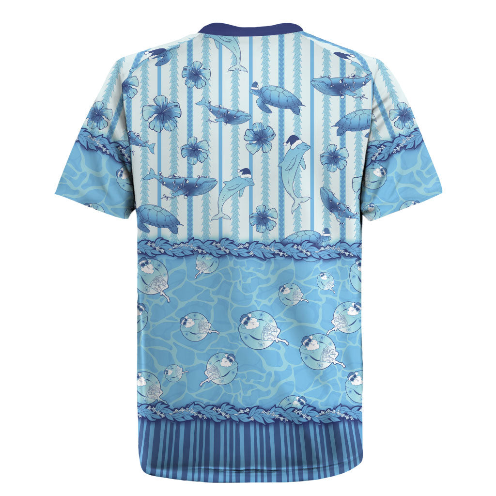 Hawaii Christmas In July Rugby Jersey Sky Blue Mele Kalikimaka Sea Animals DT05 - Polynesian Pride
