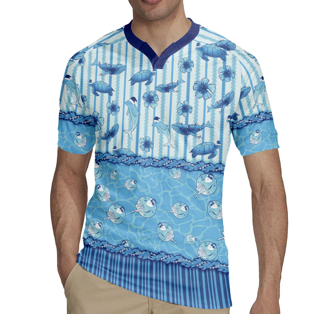 Hawaii Christmas In July Rugby Jersey Sky Blue Mele Kalikimaka Sea Animals DT05 - Polynesian Pride
