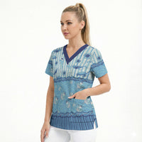 Hawaii Christmas In July Scrub Top Sky Blue Mele Kalikimaka Sea Animals DT05 - Polynesian Pride