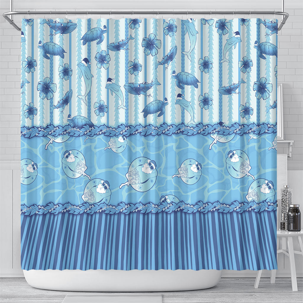 Hawaii Christmas In July Shower Curtain Sky Blue Mele Kalikimaka Sea Animals DT05 - Polynesian Pride