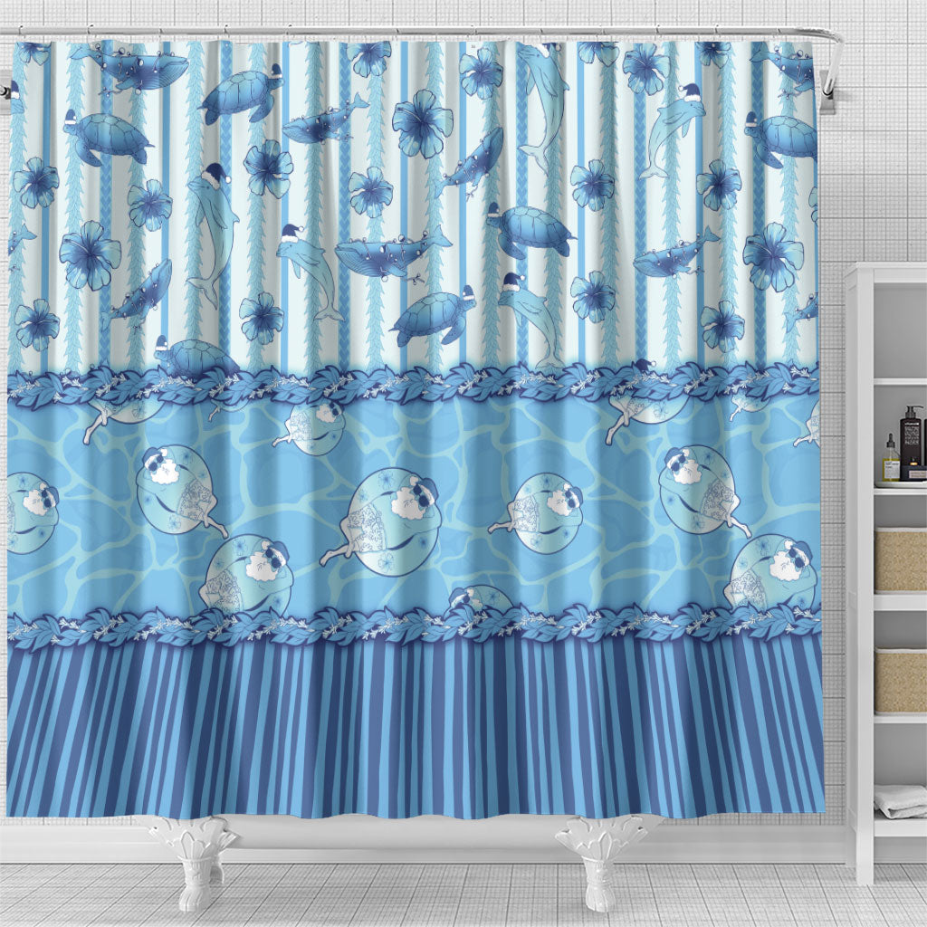 Hawaii Christmas In July Shower Curtain Sky Blue Mele Kalikimaka Sea Animals DT05 - Polynesian Pride